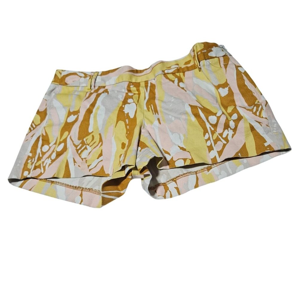 J Crew Shorts Abstract Womens Size 6 Yellow Pink Abstract Print Summer Side Zip